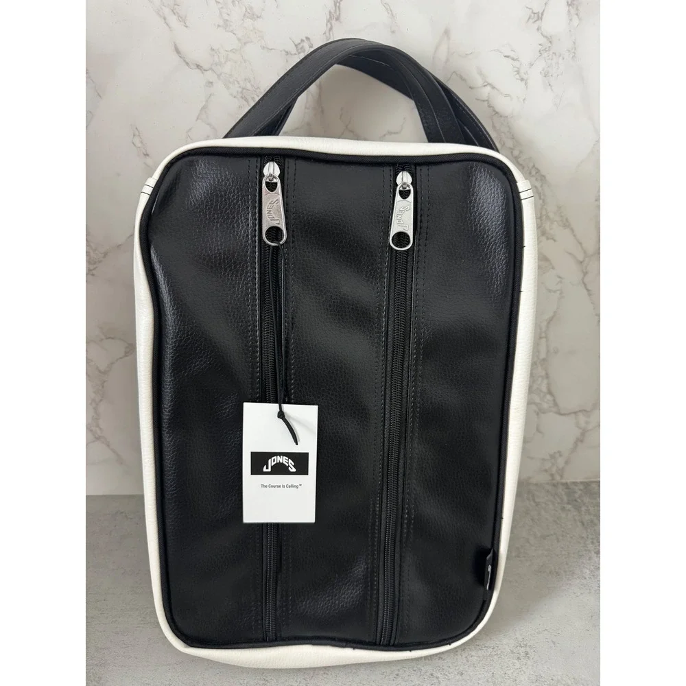 Jones Shoe Bag Unisex OS Black White Classic Golf Travel Zippered Faux Leather